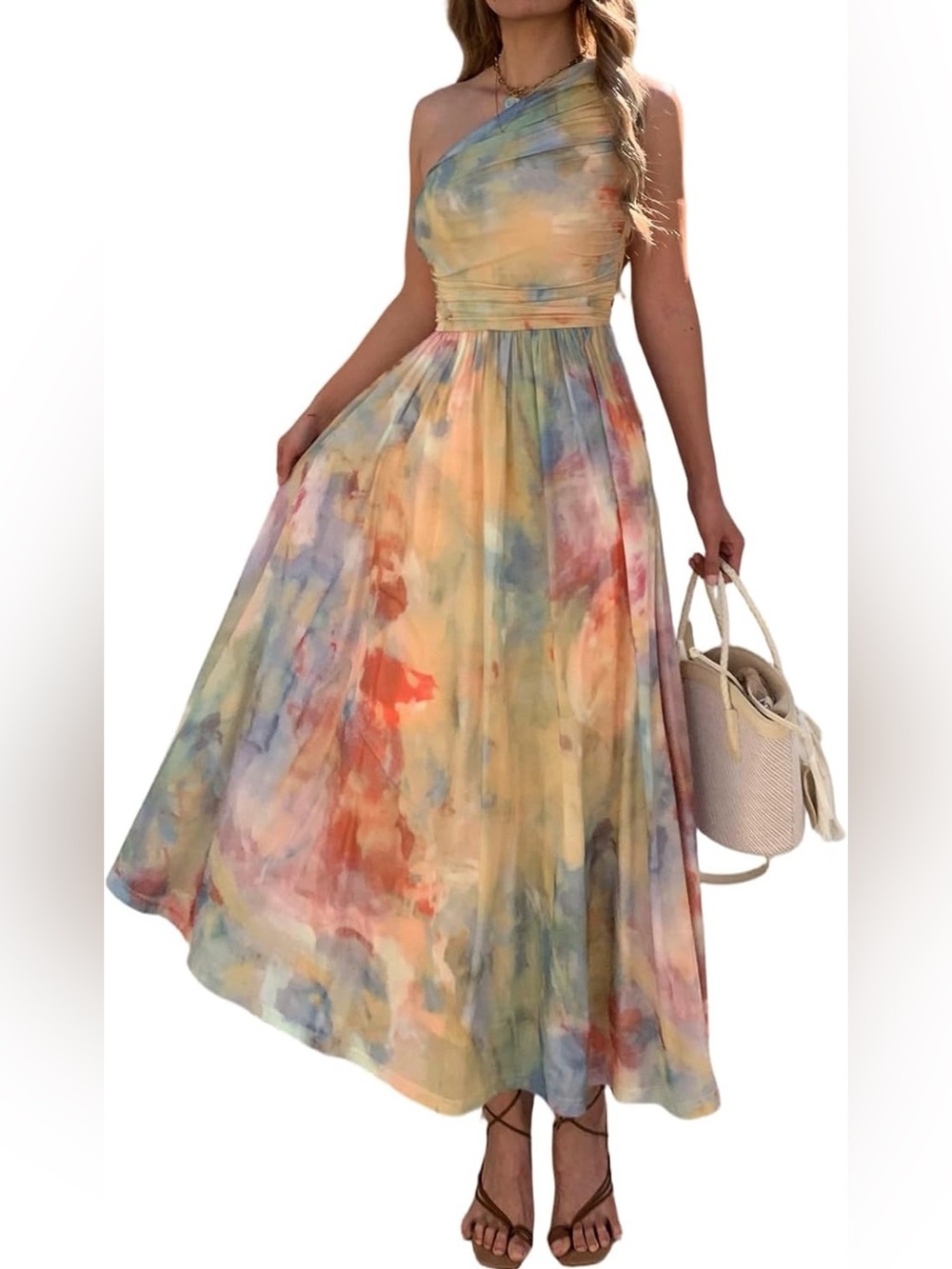 Women’s One-Shoulder Modern Dye Pastel Dress Size Small